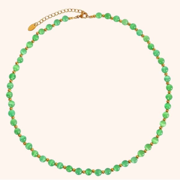 The Elba Elegant Green and Gold Beaded Necklace - Picture 1 of 5
